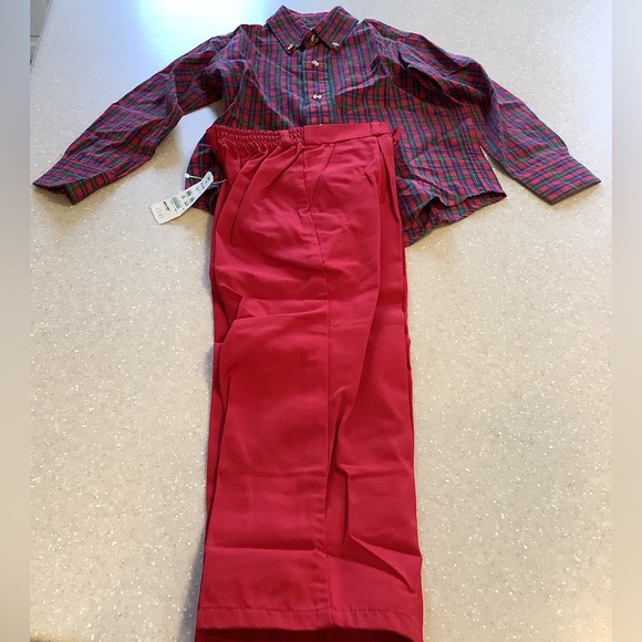 Vintage JG Hook Boys Outfit Size 3T Button Up Shirt Red Plaid and Red Pants - Picture 1 of 6